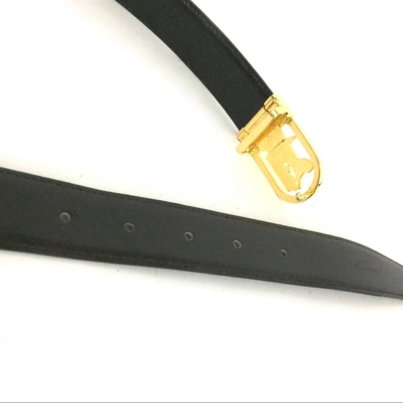 AUTH CELINE Horse Carriage Gold Black Leather 68cm Womens Belt - Picture 3 of 7